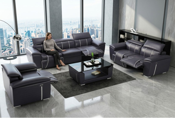 Ensemble de canapé de luxe 2x 3 places avec canapé en cuir meubles en tissu.