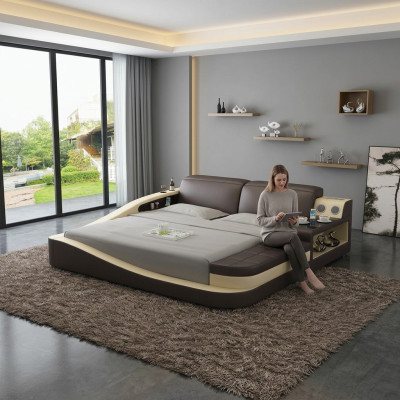 Chambre de luxe Lit d'ameublement Design en cuir Double Lits d'hôtel Textile