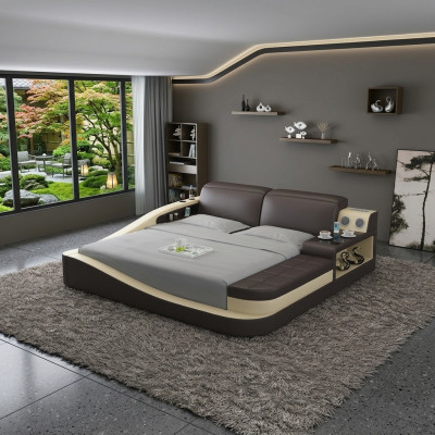Chambre de luxe Lit d'ameublement Design en cuir Double Lits d'hôtel Textile