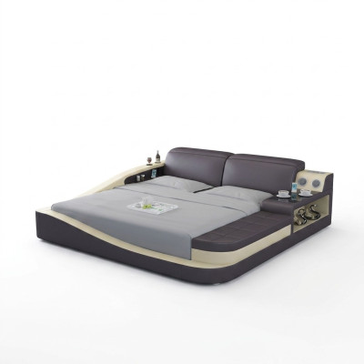Chambre de luxe Lit d'ameublement Design en cuir Double Lits d'hôtel Textile