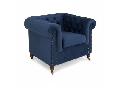 Fauteuil design 1 place en cuir bleu textile de luxe canapé club Chesterfield