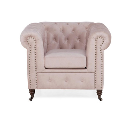 Élégant fauteuil club Chesterfield en tissu pour la télévision, avec revêtement en cuir.