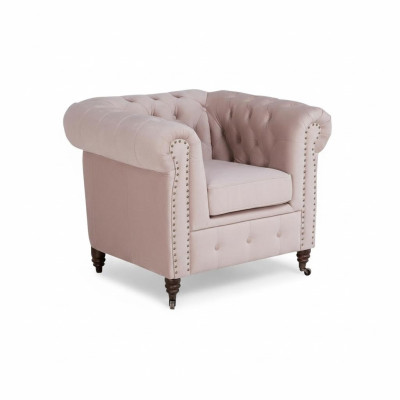 Élégant fauteuil club Chesterfield en tissu pour la télévision, avec revêtement en cuir.