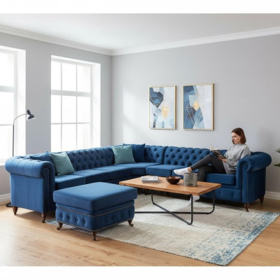 Canapés de designer Chesterfield de luxe en cuir tissu XXL canapés 3 pièces