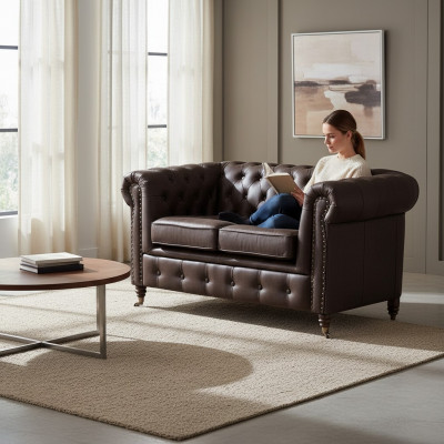 Canapé Chesterfield en textile à deux places Revêtement de canapé 2 places Canapés Canapés noirs neufs