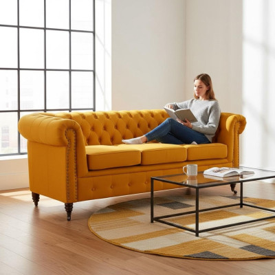 Mobilier classique Chesterfield Canapé trois places Canapé textile Design élégant Orange
