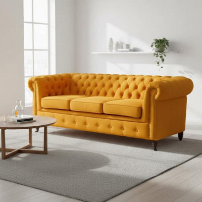 Mobilier classique Chesterfield Canapé trois places Canapé textile Design élégant Orange