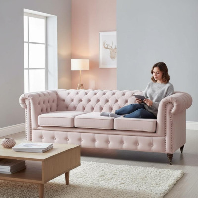 Mobilier classique Chesterfield Canapé 3 places Tissu Tissu Canapé Design noble nouveau