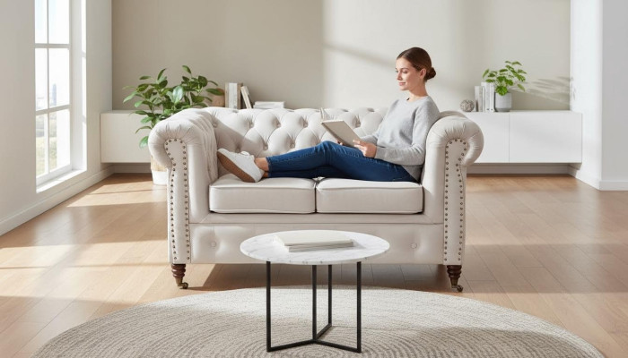 Canapé 2 places Chesterfield Canapé Tissu Meuble Canapé Design Élégant