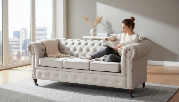 Canapé Chesterfield 3+2 places Ensemble de canapé design Tissu Suite Set nouveau