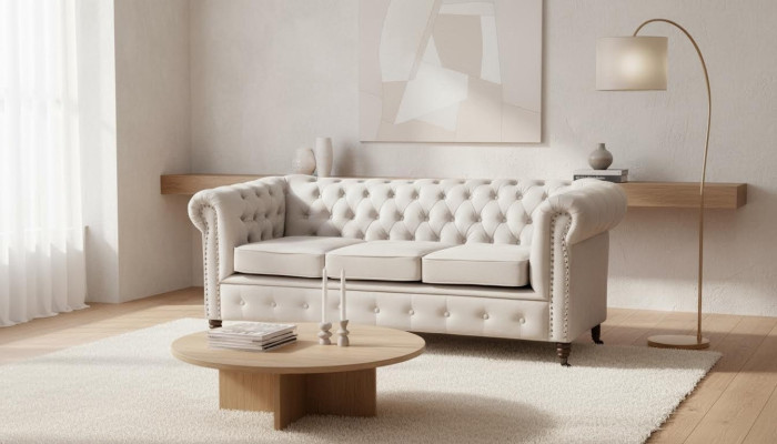 Canapé Chesterfield 3+2 places Ensemble de canapé design Tissu Suite Set nouveau