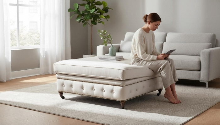 Club Repose-pieds Tabouret Lounge Cuir Textile Pouf Designer Chesterfield