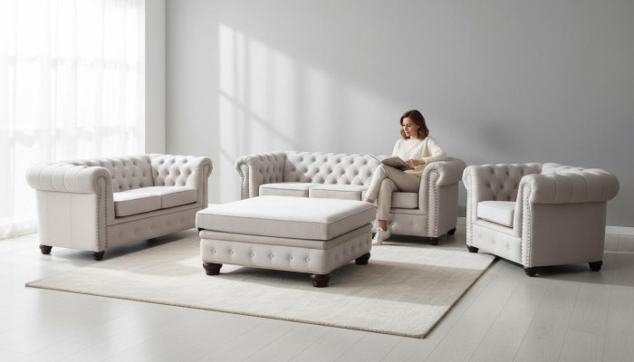 Canapé Chesterfield 3+1+1 places Ensemble de canapés design Suite de canapés capitonné
