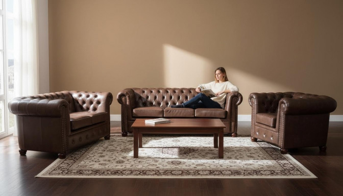 Chesterfield canapé 3 places Canapé en cuir Canapé rembourré Sofas Three Seater
