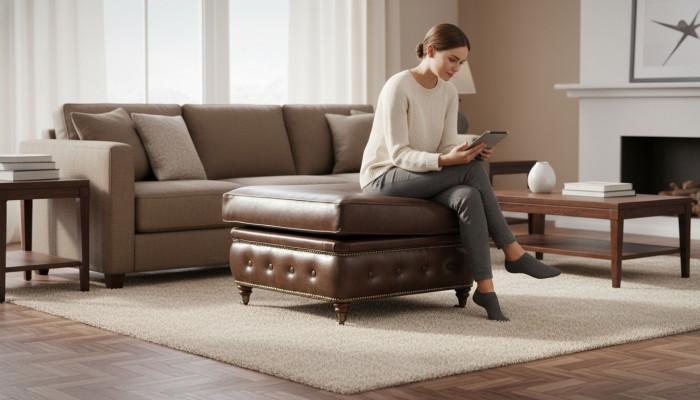 Chesterfield Repose-pieds Club Lounge Tabouret en cuir textile Ottoman Designer
