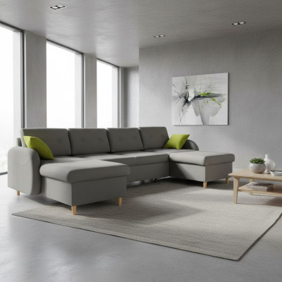 Canapé d'angle design en forme de U avec fonction lit en cuir et textile Canapés Convertible