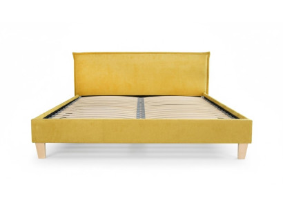 Lit double Lit Lits Rembourrage Lit de chambre Mariage Jaune Textile Tissu