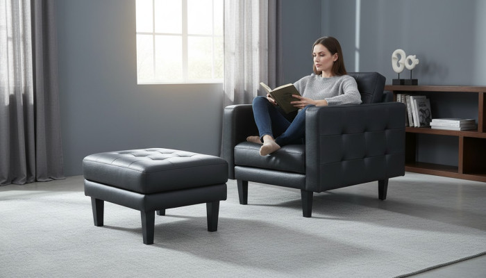 Fauteuil Club Lounge Designer Fauteuil d'appoint Canapé Rembourrage Canapé 1 Place TV Cuir