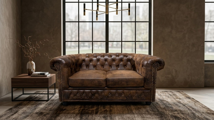 Chesterfield Textile Canapé Tissu 2 Places Canapés en Tissu Brun Deux Places