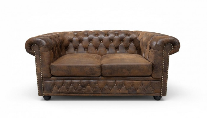 Chesterfield Textile Canapé Tissu 2 Places Canapés en Tissu Brun Deux Places
