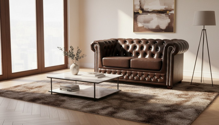 Classique Noble Canapé Chesterfield Deux Places en Tissu Marron