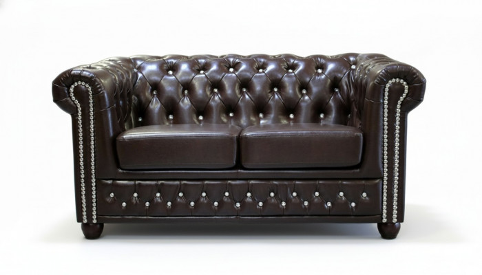 Classique Noble Canapé Chesterfield Deux Places en Tissu Marron