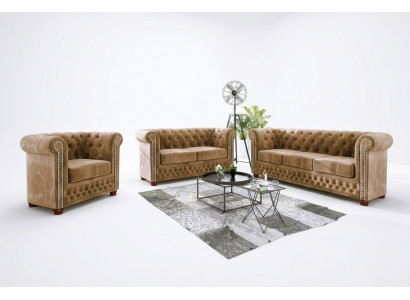 Chesterfield Design textile de luxe Ensemble de canapé Canapé Rembourrage 3+1 places neuf