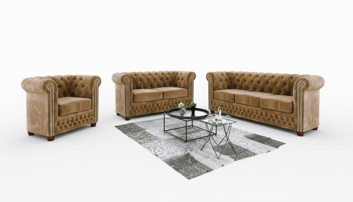 Ensemble de canapé Chesterfield, ensemble de siège rembourré canapé 3-2-1, ensemble de canapés à 3 pièces.