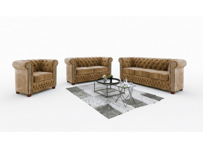 Ensemble de canapé Chesterfield, ensemble de siège rembourré canapé 3-2-1, ensemble de canapés à 3 pièces.
