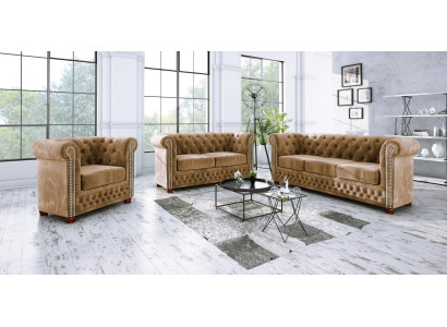 Ensemble de canapé Chesterfield, ensemble de siège rembourré canapé 3-2-1, ensemble de canapés à 3 pièces.