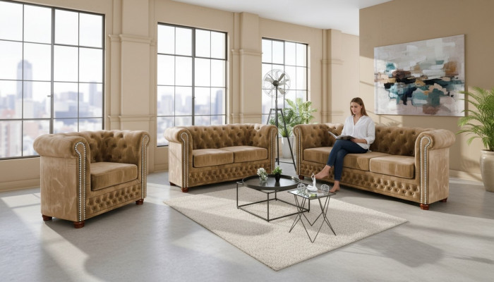Canapé Design 3 places Chesterfield Tissu Canapé Rembourrage Canapés Textile neufs