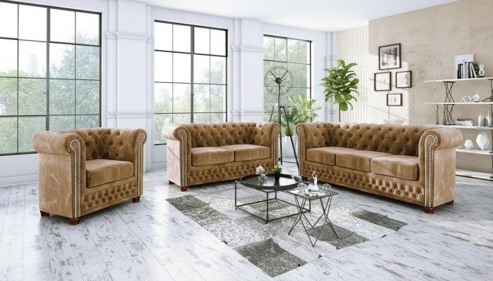 Canapé Design 3 places Chesterfield Tissu Canapé Rembourrage Canapés Textile neufs