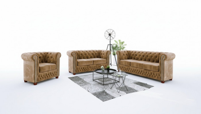 Canapé Design 3 places Chesterfield Tissu Canapé Rembourrage Canapés Textile neufs