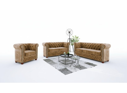 Canapé Design 3 places Chesterfield Tissu Canapé Rembourrage Canapés Textile neufs