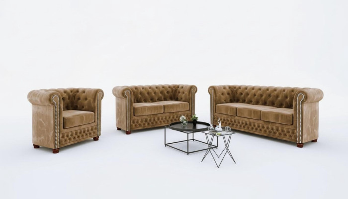 Meubles classiques et élégants Chesterfield, canapé deux places, design de canapé en textile, brun