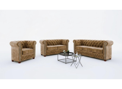 Meubles classiques et élégants Chesterfield, canapé deux places, design de canapé en textile, brun