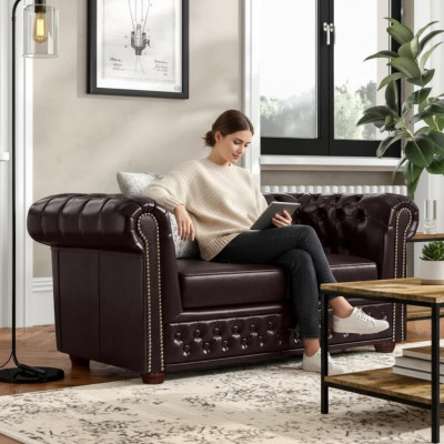 Canapé design 2 places Chesterfield Revêtement Siège Suite cuir textile neuf