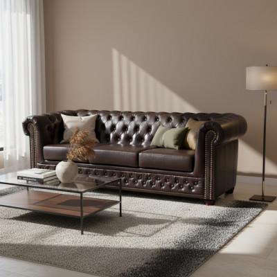 Canapé trois places Canapé design Rembourrage 3 places Canapé Marron Luxe