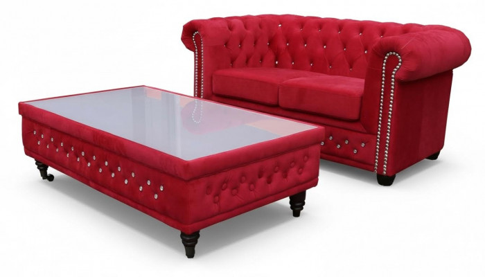 Chesterfield Tissu Canapé Tissu 2 Places Canapés Canapés Deux Places Rouge
