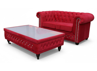 Chesterfield Tissu Canapé Tissu 2 Places Canapés Canapés Deux Places Rouge