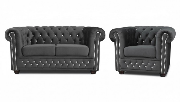 Chesterfield Textile Sofa Canapé Rembourrage en Tissu 2 Places Canapés en Tissu Deux Places Noir