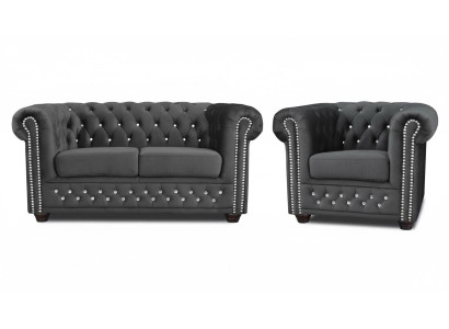 Chesterfield Textile Sofa Canapé Rembourrage en Tissu 2 Places Canapés en Tissu Deux Places Noir