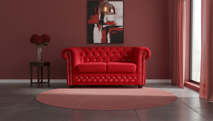 Chesterfield Textile Canapé Rembourré 2 places Canapés en tissu rouge Deux places