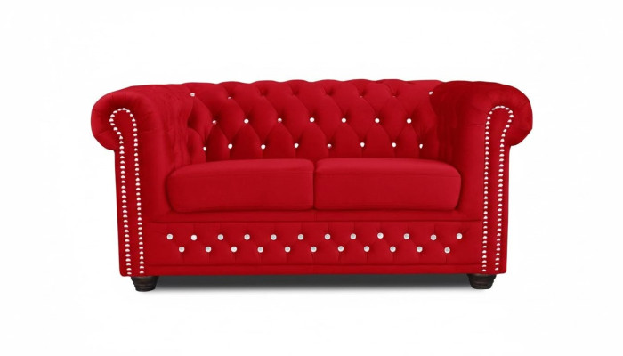 Chesterfield Textile Canapé Rembourré 2 places Canapés en tissu rouge Deux places