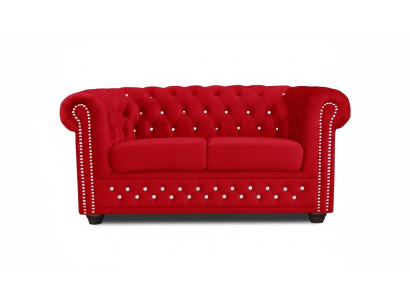 Chesterfield Textile Canapé Rembourré 2 places Canapés en tissu rouge Deux places