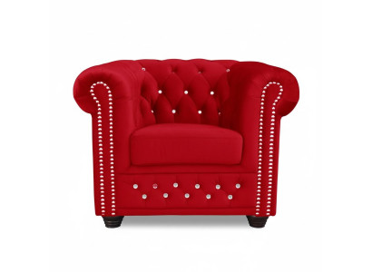 Fauteuil moderne en tissu rouge Design Chesterfield 1 place, télévision.