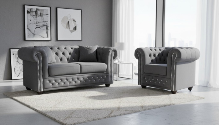 Canapé Chesterfield ensemble 2+1 places Canapé design Tissu Canapé Ensemble Suite neuf