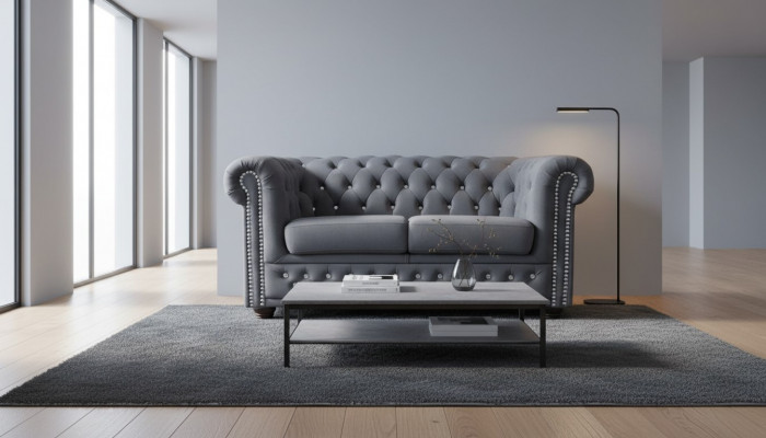 Chesterfield Canapé en tissu 2 places Canapé en tissu noir deux places neuf