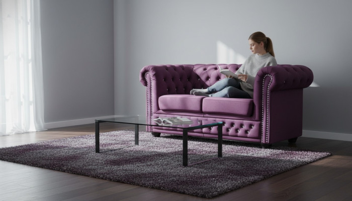 Chesterfield Tissu Canapé Revêtement Canapés en Tissu 2 Places Canapés Violets Deux Places