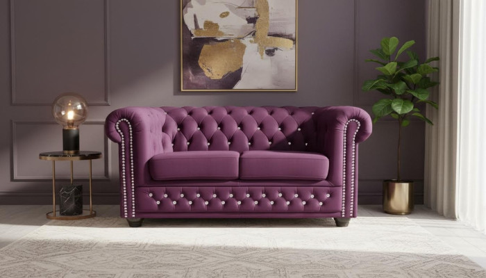 Chesterfield Tissu Canapé Revêtement Canapés en Tissu 2 Places Canapés Violets Deux Places